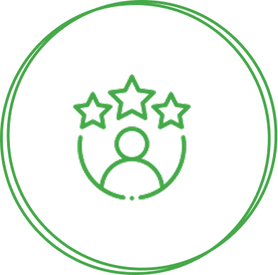 Group 36 A green icon of a person with three stars above, enclosed in double circles on a black background, embodies the essence of Frequency Healing Therapy.