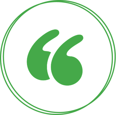 Green double quotation mark inside two concentric circles, symbolizing the dialogue and breakthroughs found in cellular therapy success stories.